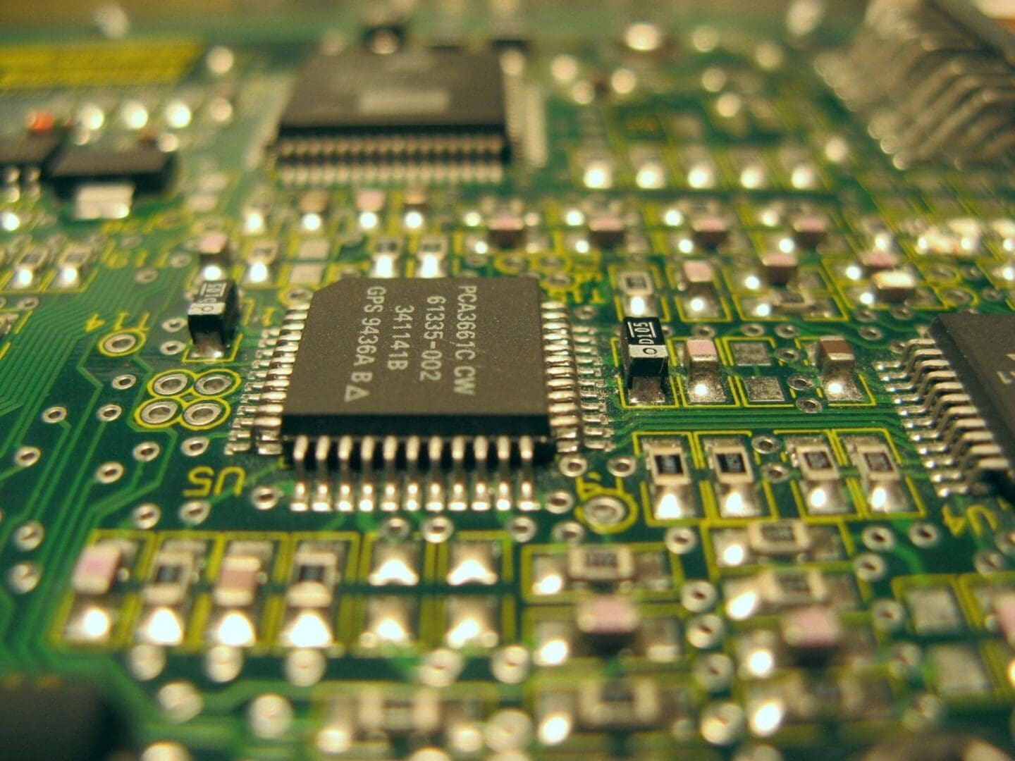 A close up of the electronics on a computer board